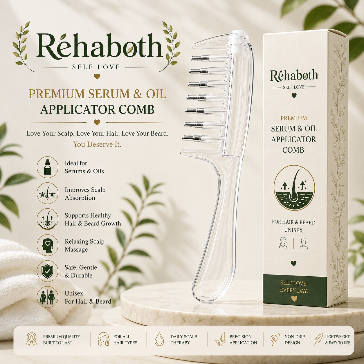 Rehaboth Premium Serum & Oil Applicator Comb | Scalp & Beard Massager | Hair Oil & Serum Applicator | Unisex | For Kids, Men & Women | Free Shipping